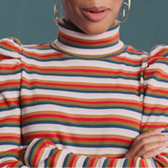 Veronica Beard Jeans Women’s Cedar Multi Striped Ribbed Turtleneck XS Shirt Top - Picture 2 of 9